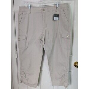 NWT Eddie Bauer Women’s Capris 18 Beige Ruched Hem Multi-Function Pockets